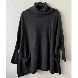 Mer Sea & Co Women's Charcoal Gray Cowl Neck Pullover Poncho Sweater Pockets OS